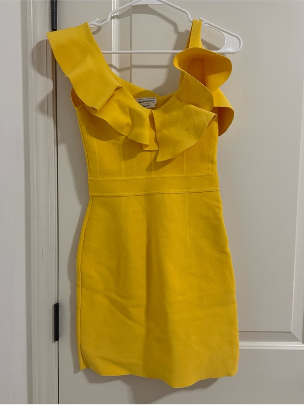 Alexander McQueen Canary Yellow Ruffle-Trim Mini Dress